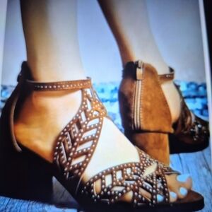 Studded Brown Block Heel Sandals